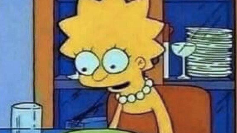 common meme image: Lisa Simpson staring vacantly, unnervingly down at her dinner plate at the kitchen table