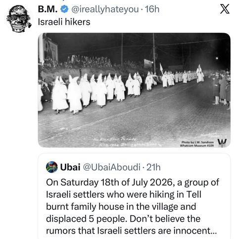Israeli hikers comment on a picture of a KKK March.