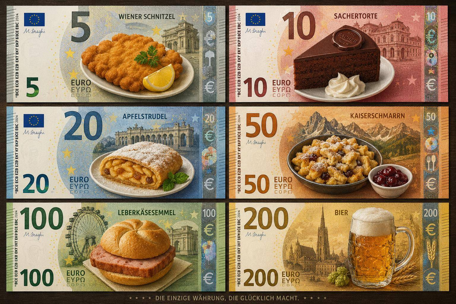 série de billet avec les spécialités autrichiennes