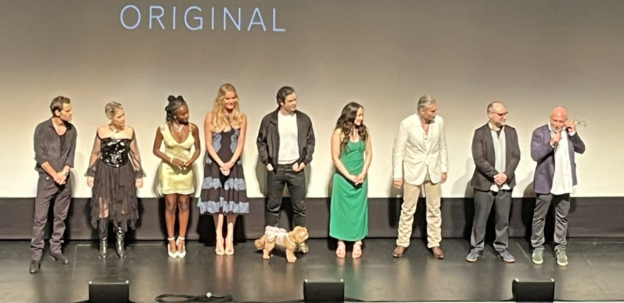 Paul Wesley, Melissa Navia, Celia Rose Gooding, Rebecca Romijn, Ethan Peck, Christina Chong with her dog, Anson Mount, Henry Alonso Myers, Akiva Goldsman at the Balboa Theatre in San Diego for the special SDCC fan screening of "Strange New Worlds" Season 4, Episodes 1 & 2.