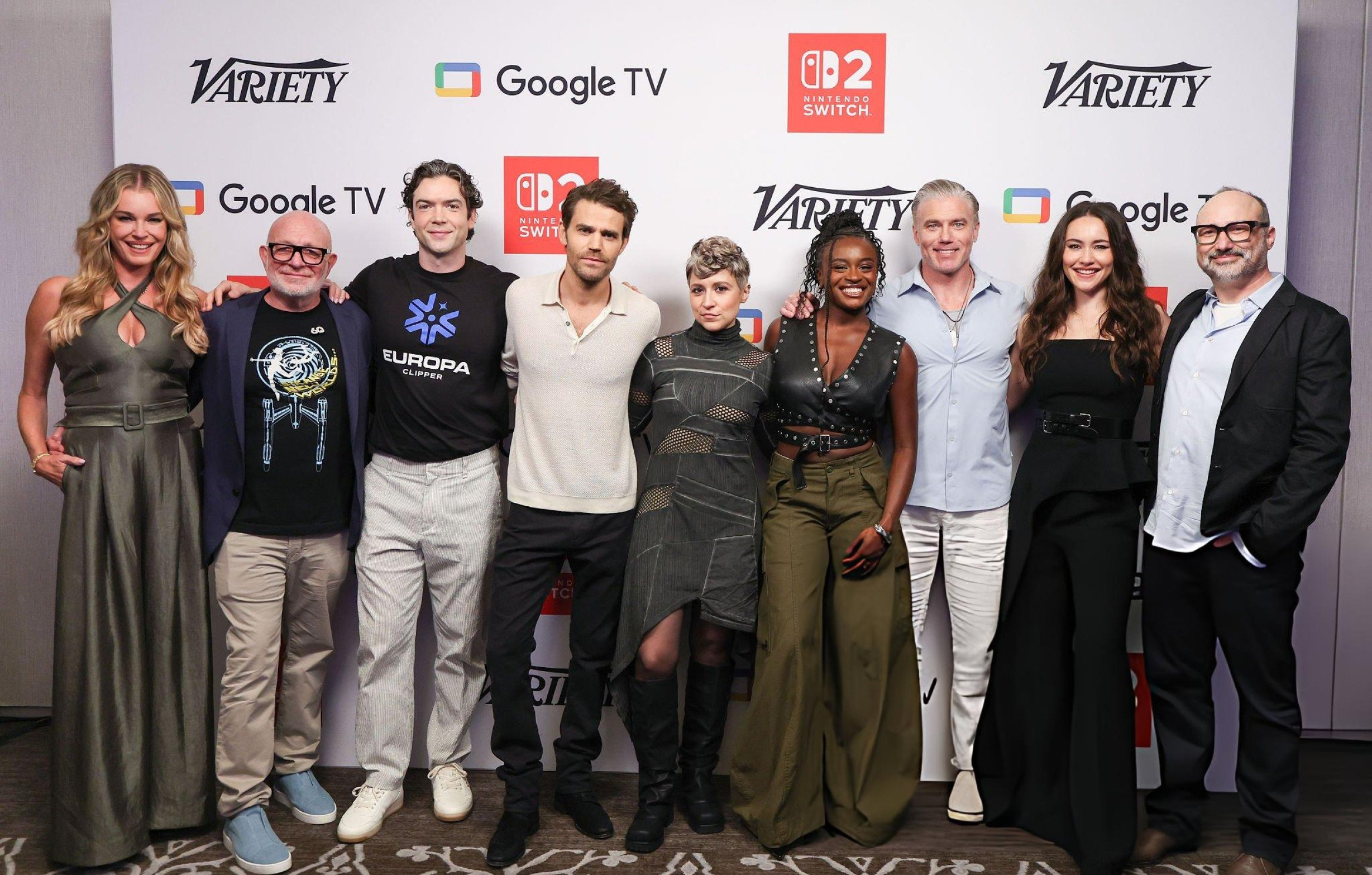 Rebecca Romijn, Akiva Goldsman, Ethan Peck, Paul Wesley, Melissa Navia, Celia Rose Gooding, Anson Mount, Christina Chong and Henry Alonso Myers of "Star Trek: Strange New Worlds" at The Variety Studio at San Diego held at The Pendry on July 25, 2026 in San Diego, California.