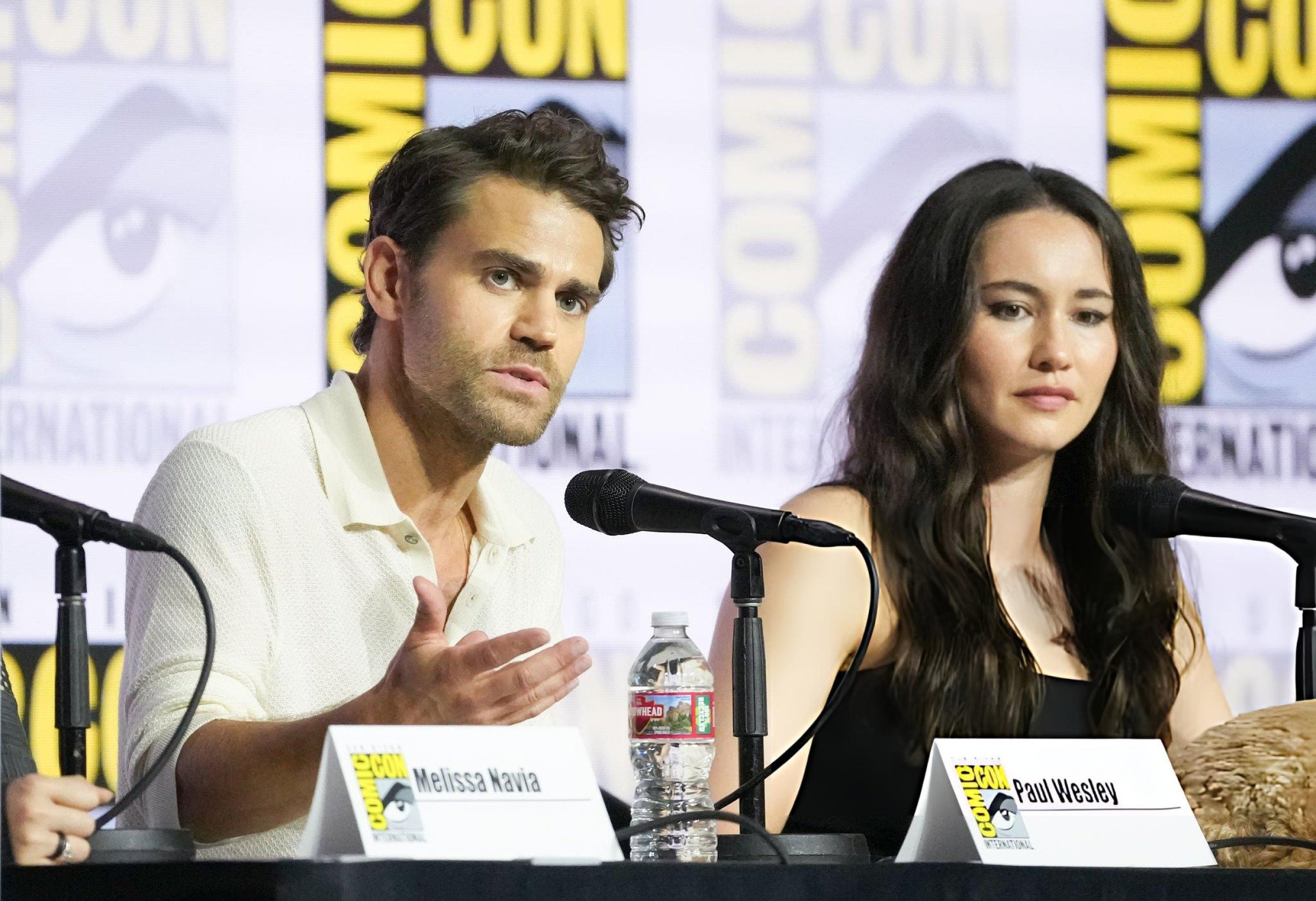 Paul Wesley and Christina Chong at the panel dicussion at Hall H at SDCC.