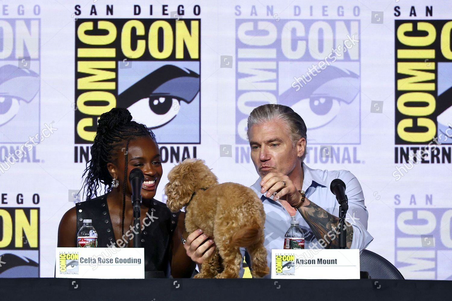 Celia Rose Gooding and Anson Mount pet Runa.