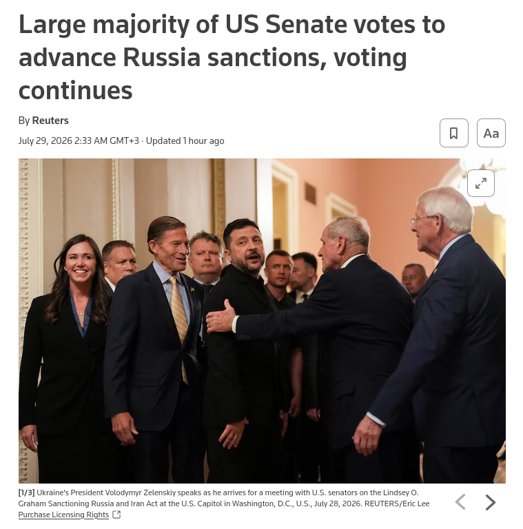 The U.S. Senate voted 72-5 to advance legislation imposing sanctions on Russian officials and tariffs on countries including China and India to reduce global dependence on Russian oil and gas. #Russia #US