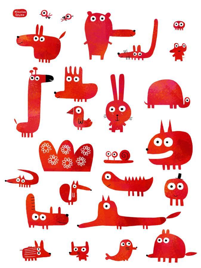 Collection d'animaux rouges
