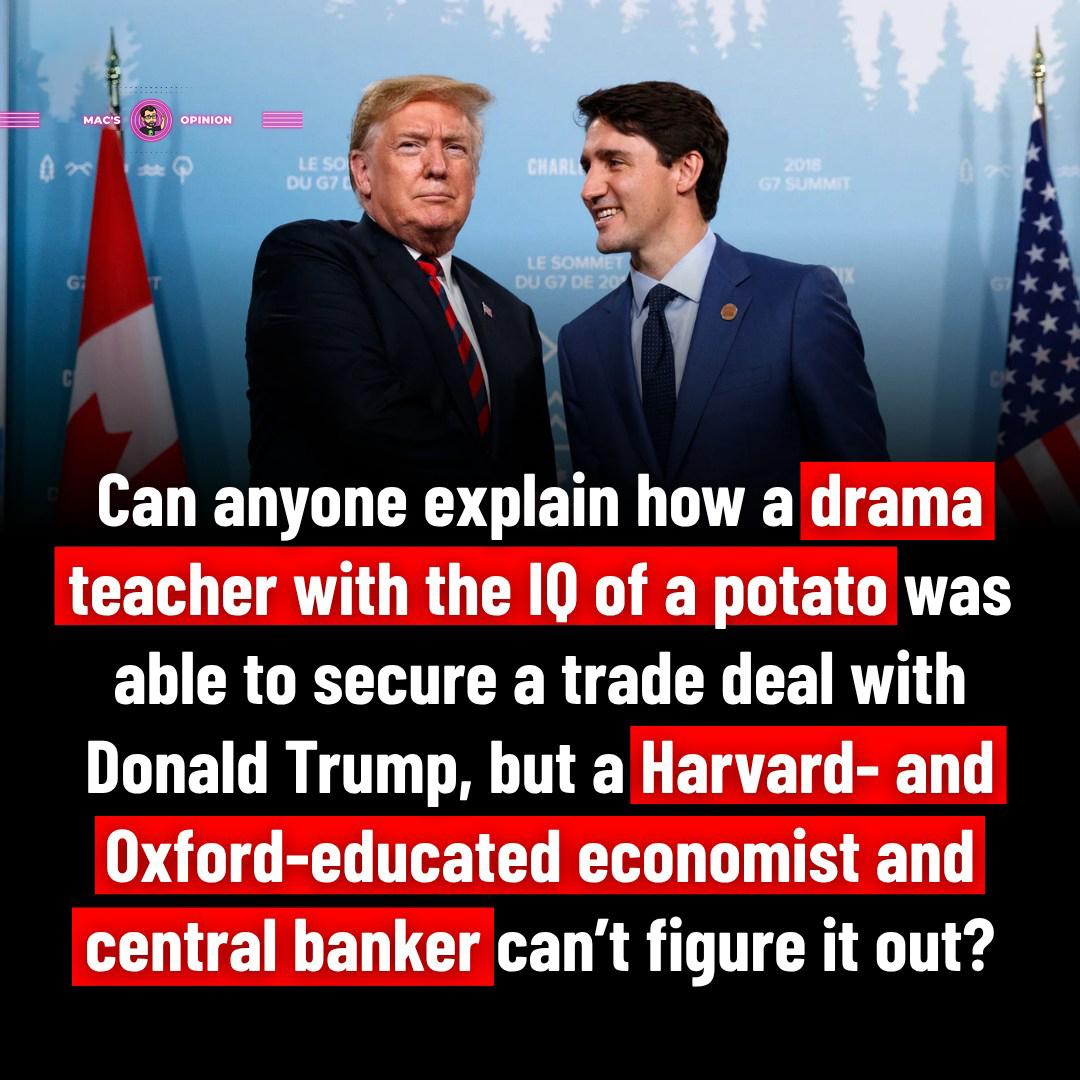 If even a drama teacher with potato-level smarts could lock down a trade deal with Trump…  you’d figure literally anyone could pull it off. 🥔🎭  

But nah, apparently that’s still way above Mark Carney’s pay grade. 🤡

#Canada #cdnpoli #Trump #tradedeals #liberalsdestroyingcanada #LiberalsMustGo #MarkCarneyCantBeTrusted #liberalssuck #Liberals #MarkCarney #liberalsareidiots #markcarneyisafailure #WakeUpCanada