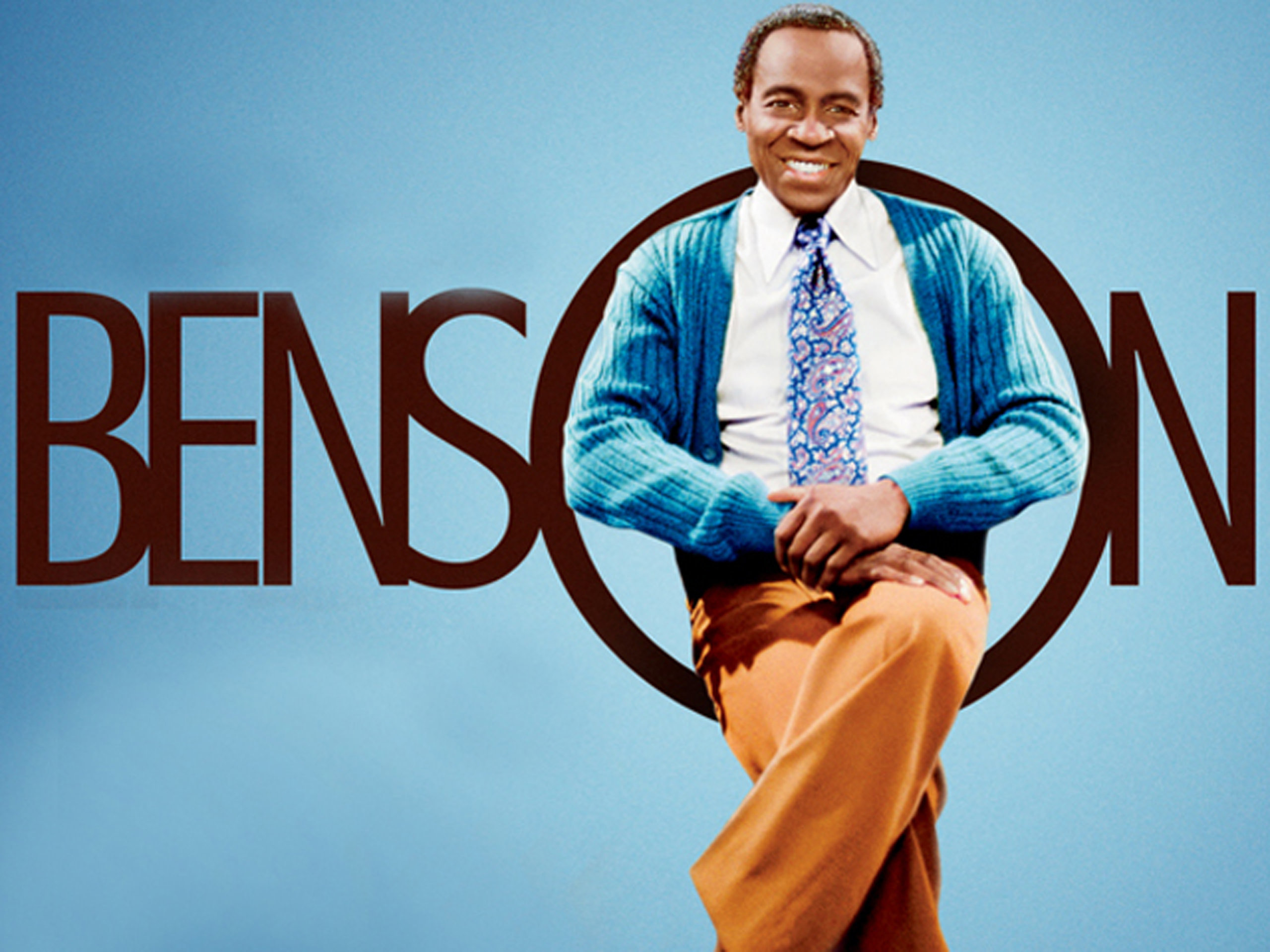 Promo art for Benson, possibly cropped from the first season DVD cover. The title character, played by Robert Guillaume, sits casually in the enlarged letter O of his name.