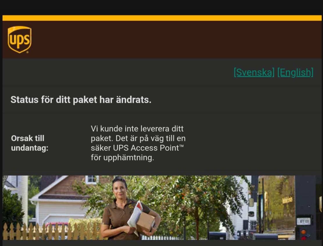 UPS skriver att de inte kunde leverera mitt paket.