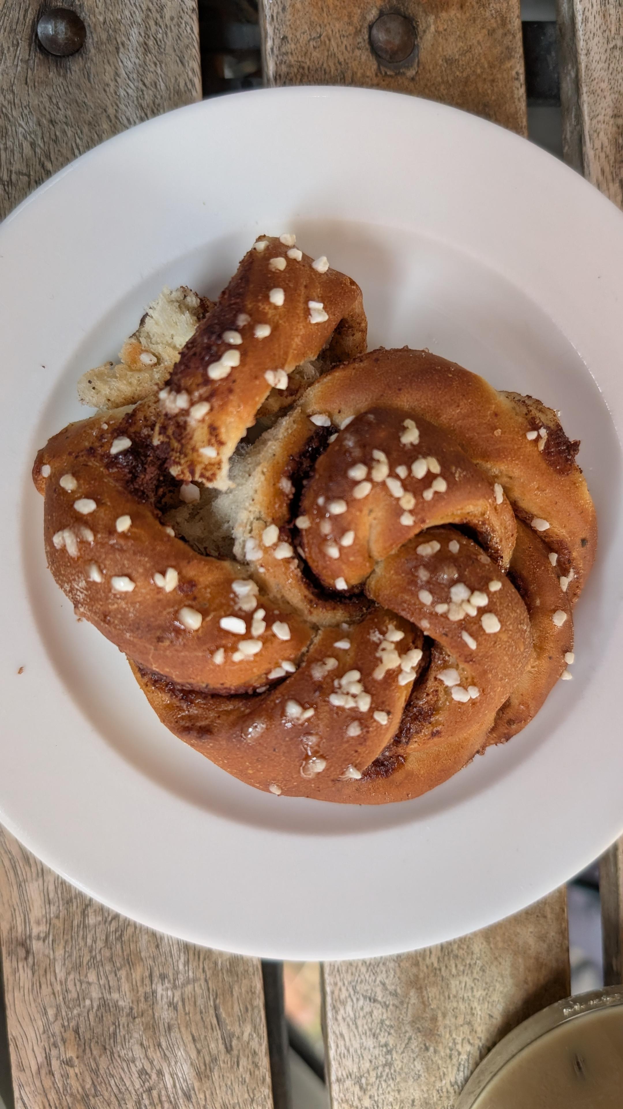 A cinnamon bun on a plate