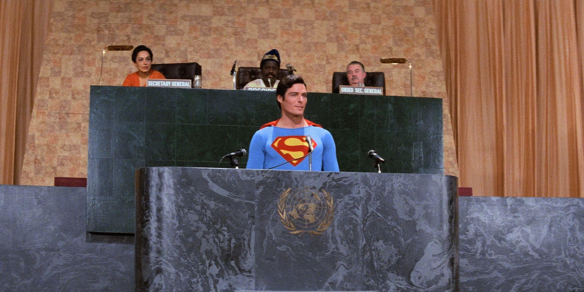 Superman addresses the UN in "Superman IV: The Quest For Peace."