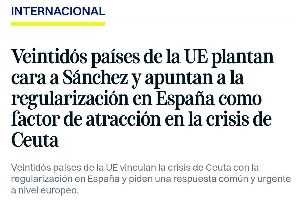 Titular de Demócrata: "Veintidós países de la UE plantan cara a Sánchez y apuntan a la regularización en España como factor de atracción en la crisis de Ceuta".