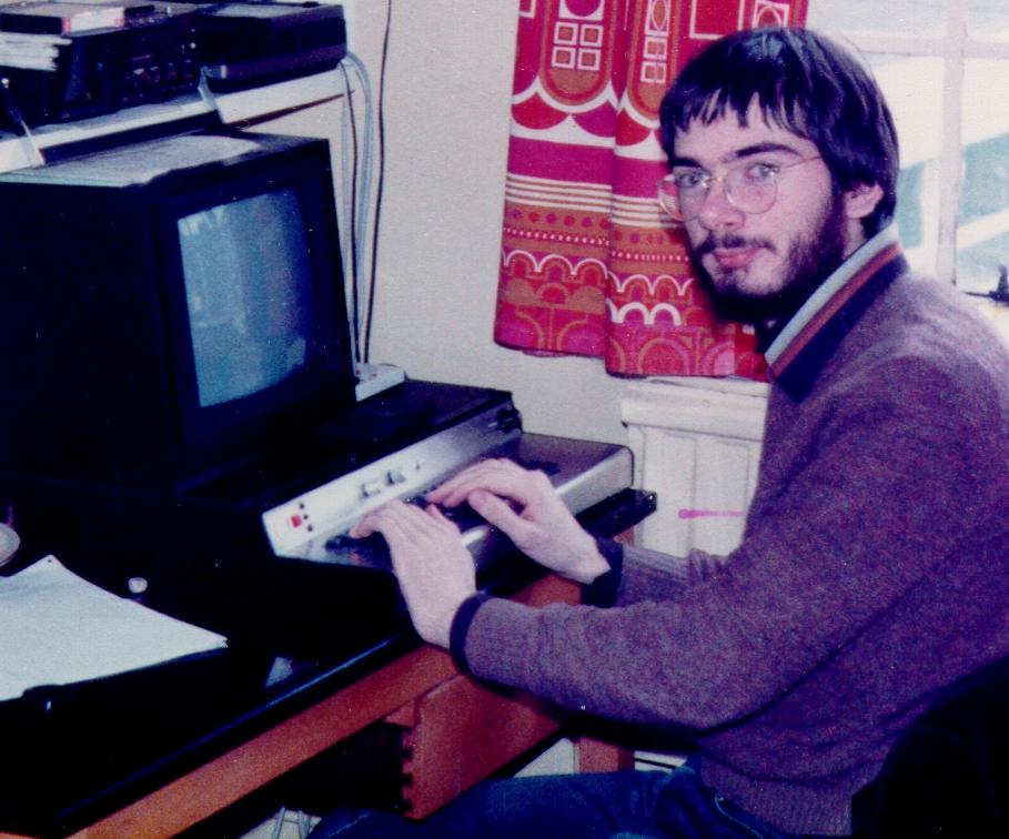 Photo of myself in my first-year Uni room with my Compukit UK101 (6502, 8k)