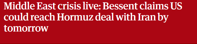 Middle East crisis live: Bessent claims US
could reach Hormuz deal with Iran by
tomorrow