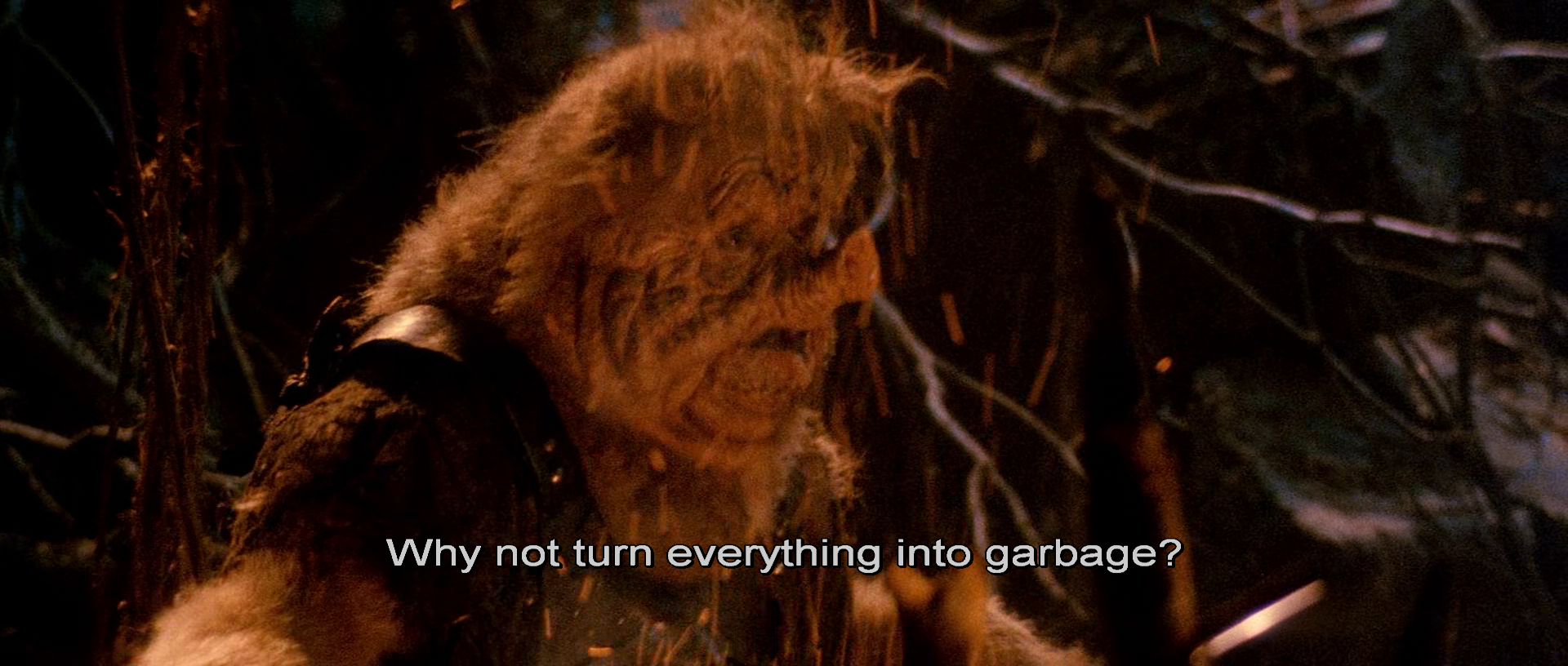 A pig-man exclaiming: why not turn everything into garbage?