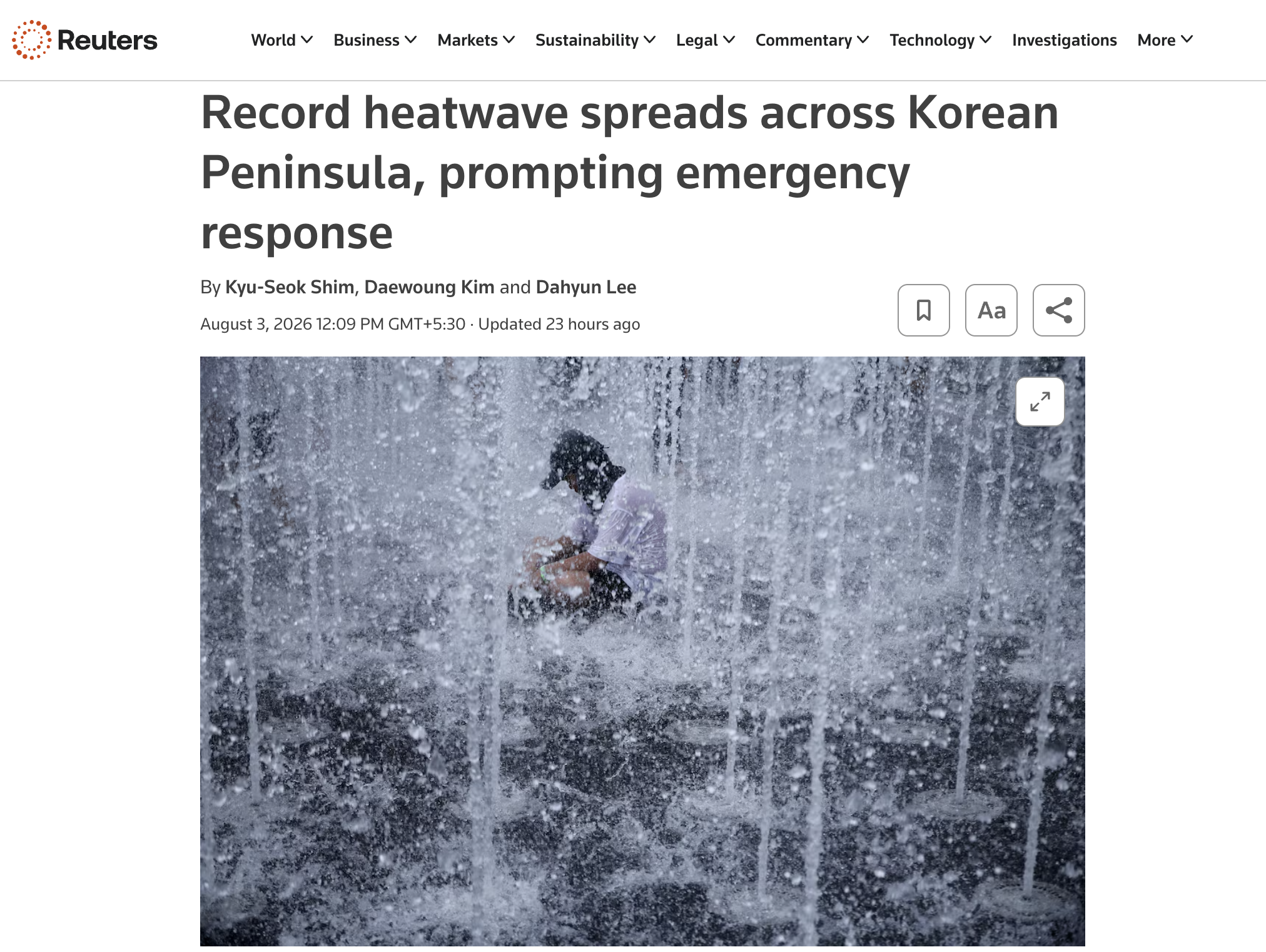 SouthKorea recorded its highest-ever temperature of 42.5°C in Yangsan on Sunday, the highest temperature measured in 122 ​years ​of weather observations.