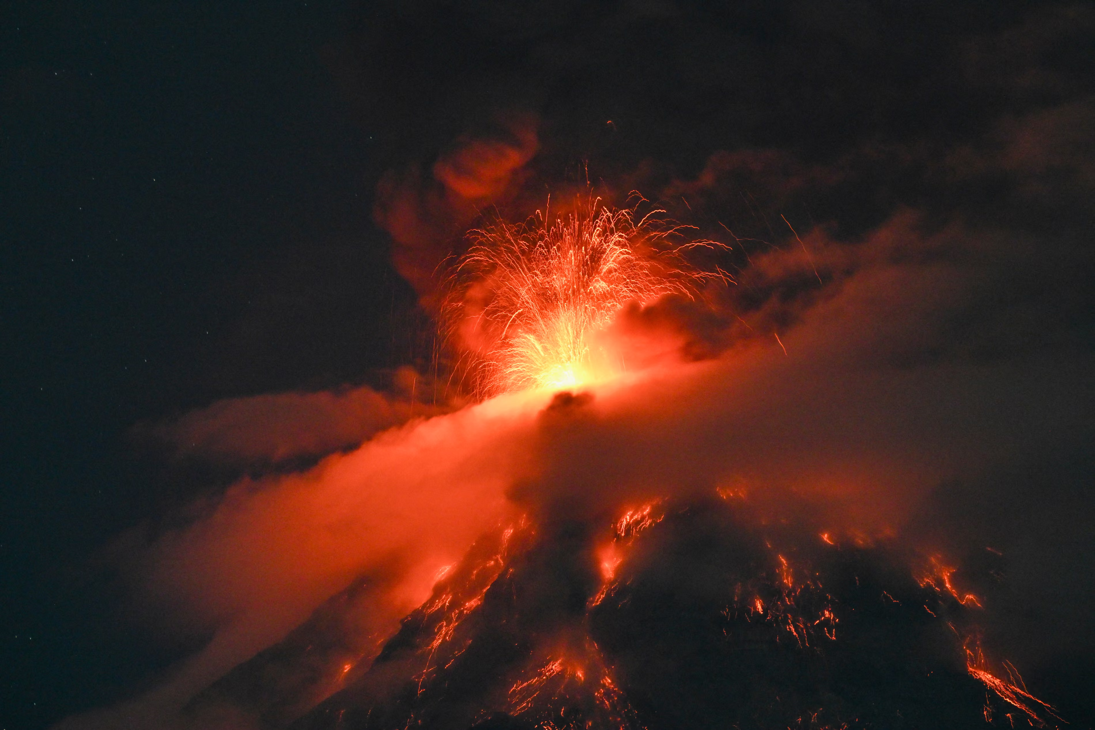The Fuego volcano erupts.