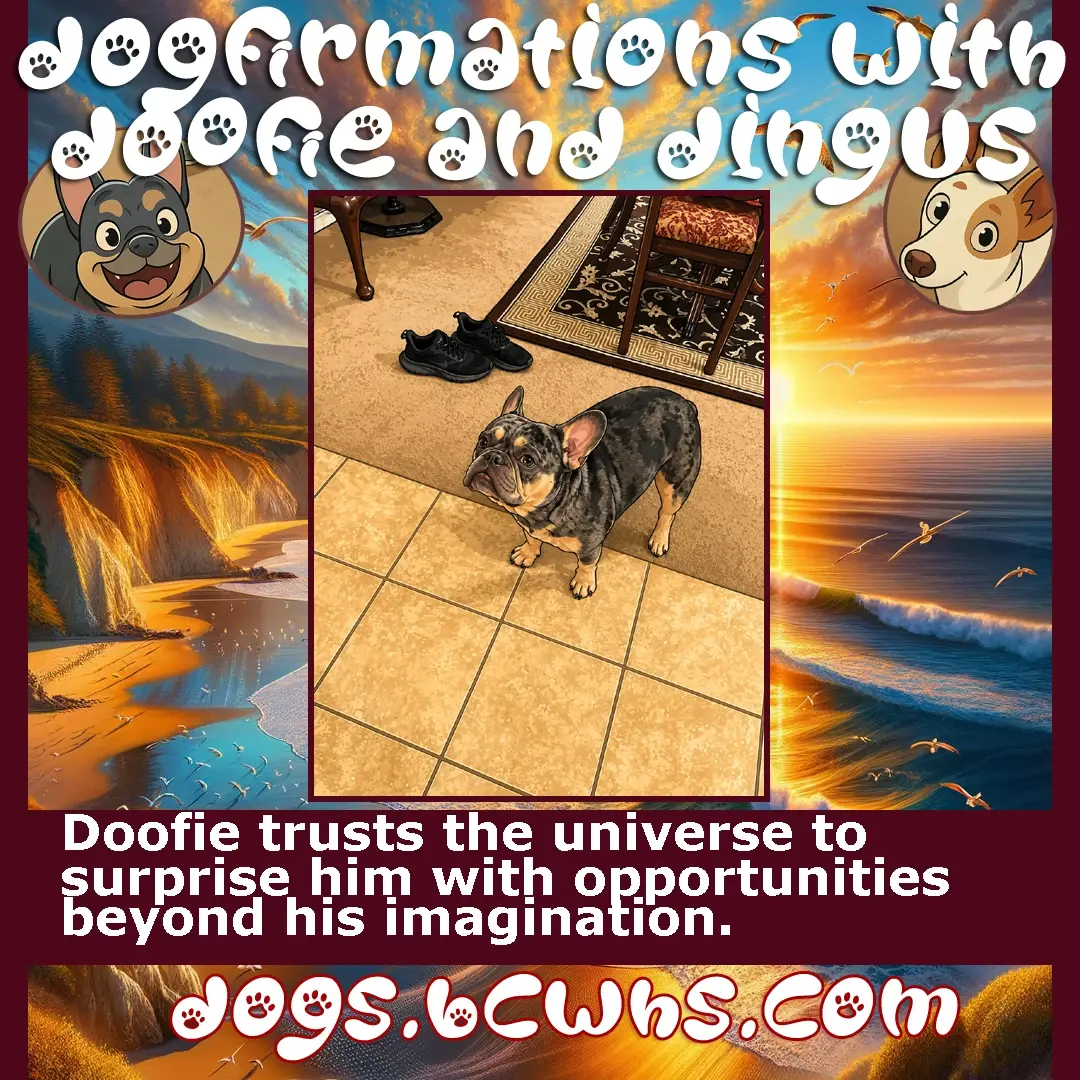 Dogfirmations with Doofie and Dingus: Universe
 
Doofie trusts the universe to surprise him with opportunities beyond his imagination.