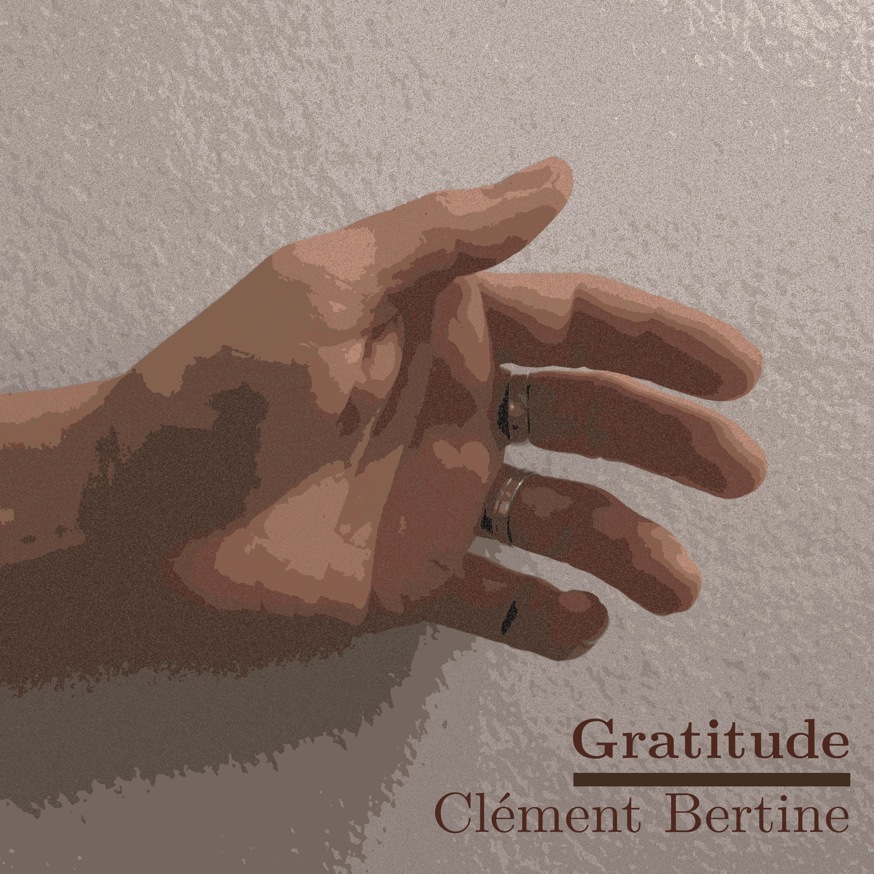 cover art reading "Gratitude - Clément Bertine" and showing a stylized picture of a hand on a white background.