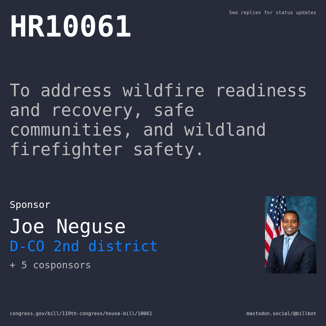 Description of HR10061, and a depiction of its sponsor, Joe Neguse.