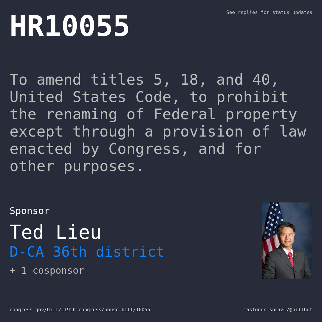Description of HR10055, and a depiction of its sponsor, Ted Lieu.