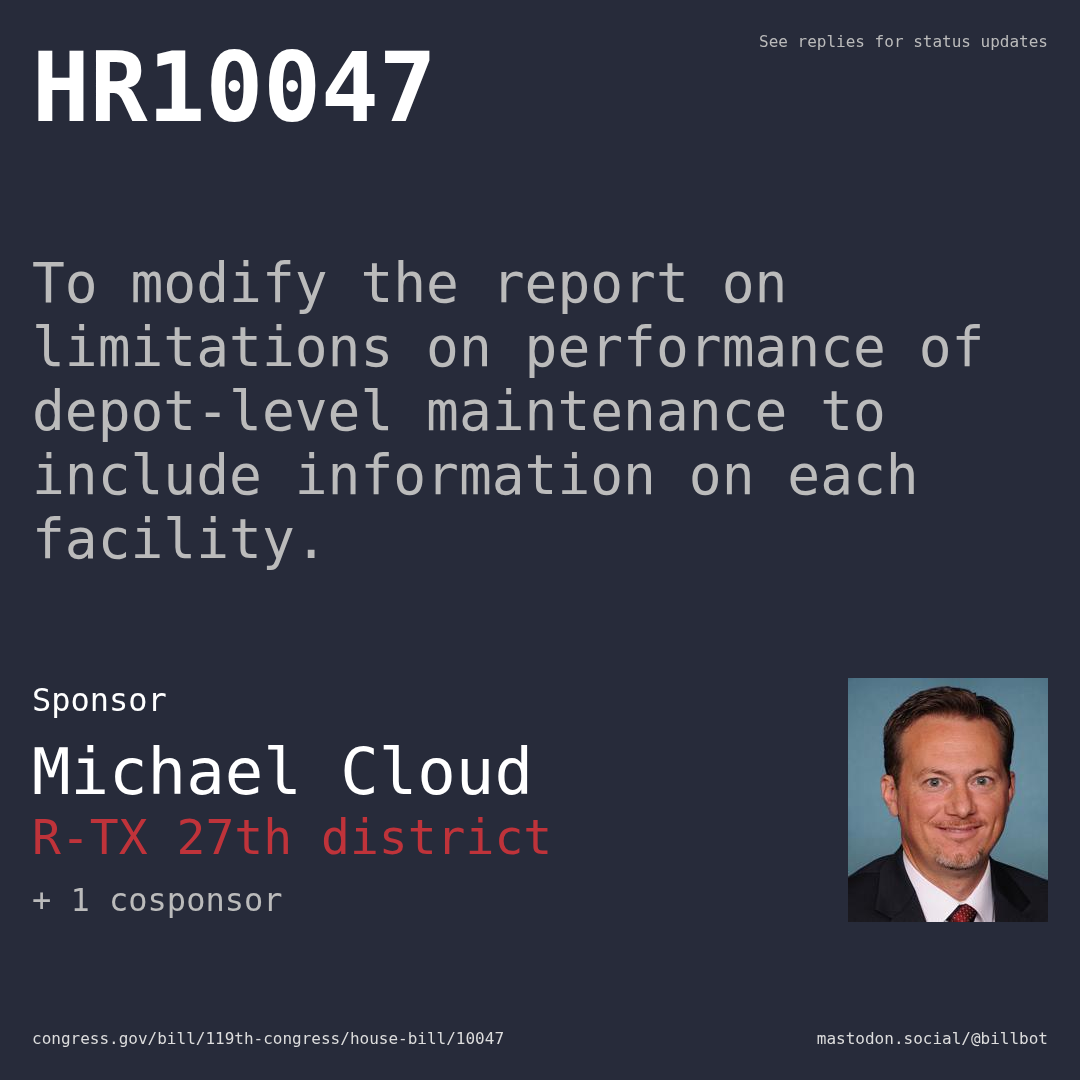Description of HR10047, and a depiction of its sponsor, Michael Cloud.