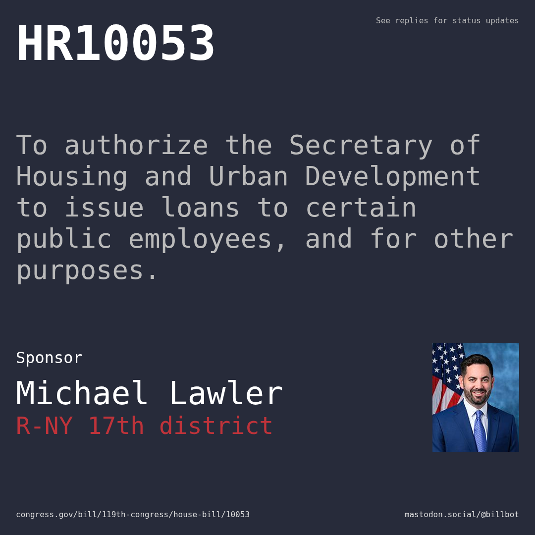Description of HR10053, and a depiction of its sponsor, Michael Lawler.