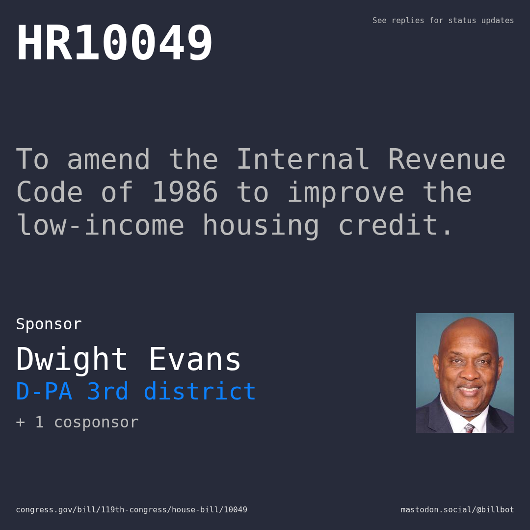 Description of HR10049, and a depiction of its sponsor, Dwight Evans.