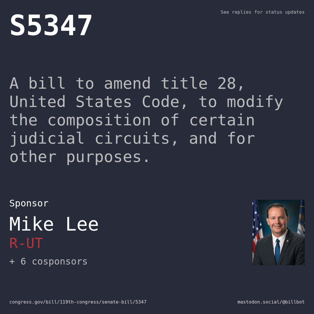 Description of S5347, and a depiction of its sponsor, Mike Lee.