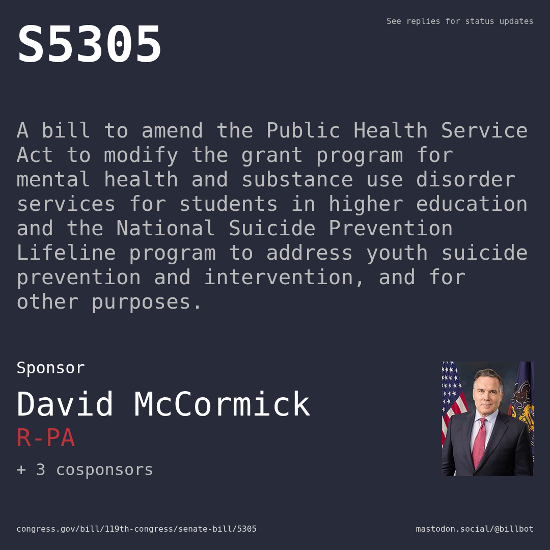 Description of S5305, and a depiction of its sponsor, David McCormick.