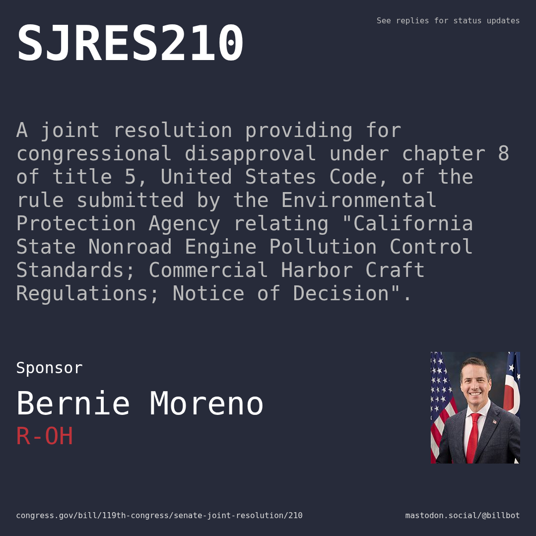 Description of SJRES210, and a depiction of its sponsor, Bernie Moreno.