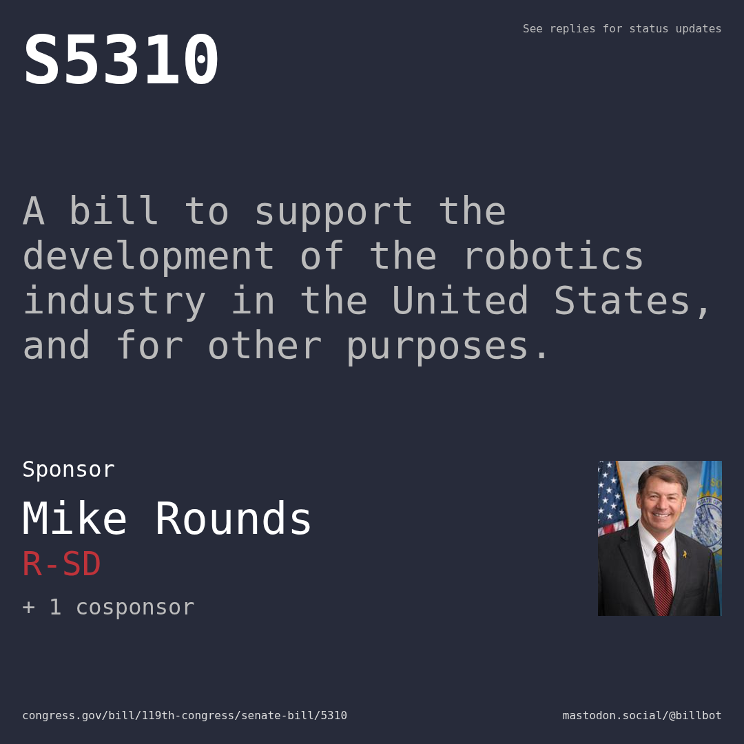 Description of S5310, and a depiction of its sponsor, Mike Rounds.