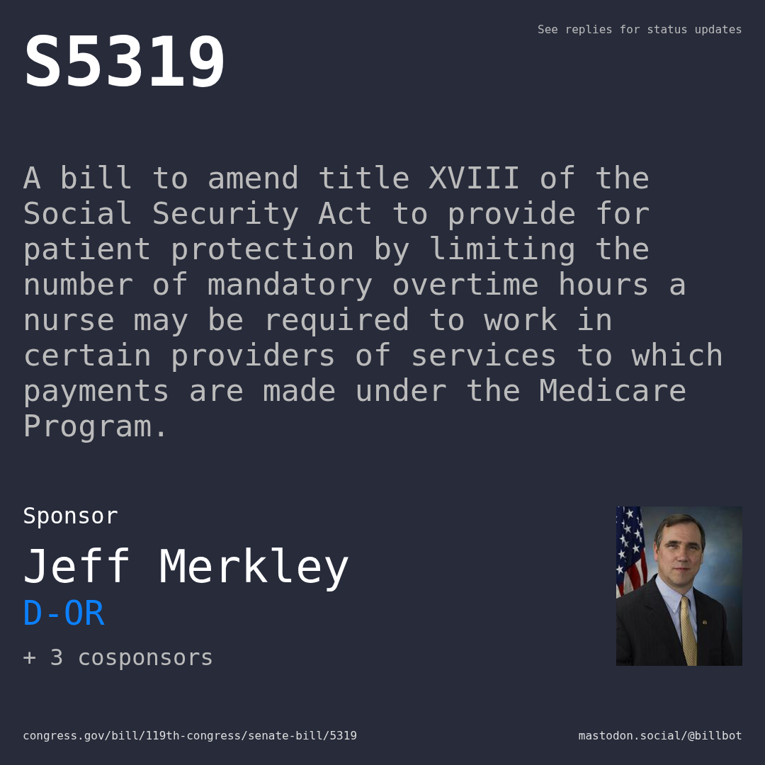 Description of S5319, and a depiction of its sponsor, Jeff Merkley.