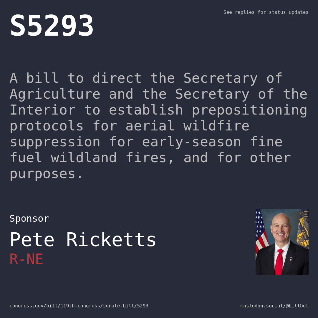Description of S5293, and a depiction of its sponsor, Pete Ricketts.