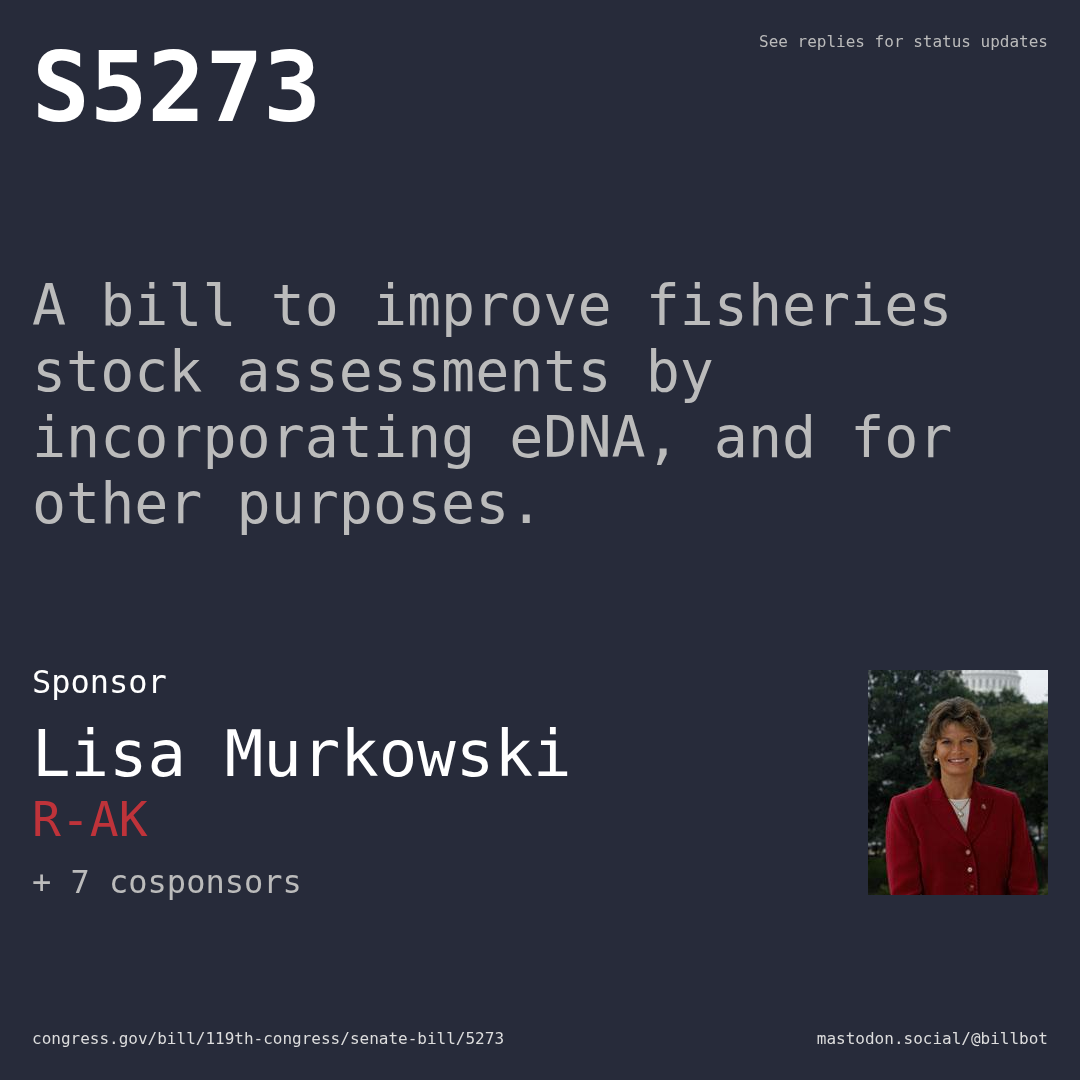 Description of S5273, and a depiction of its sponsor, Lisa Murkowski.