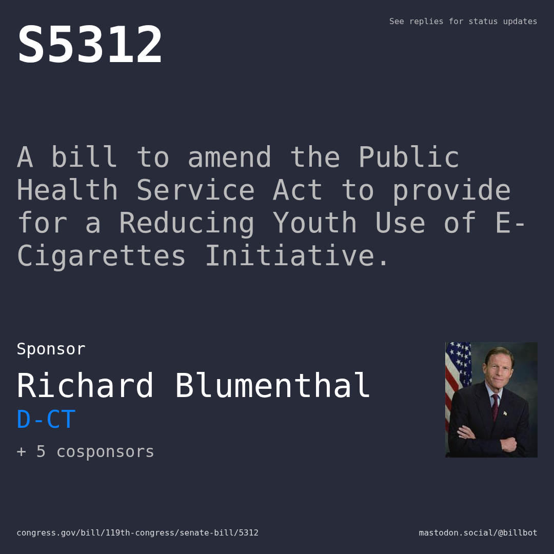 Description of S5312, and a depiction of its sponsor, Richard Blumenthal.