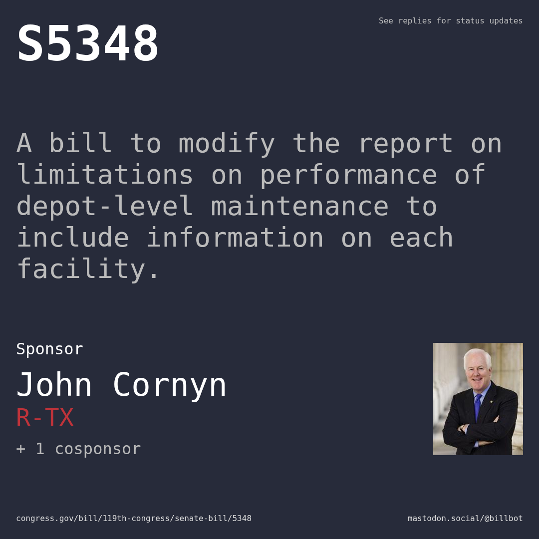 Description of S5348, and a depiction of its sponsor, John Cornyn.