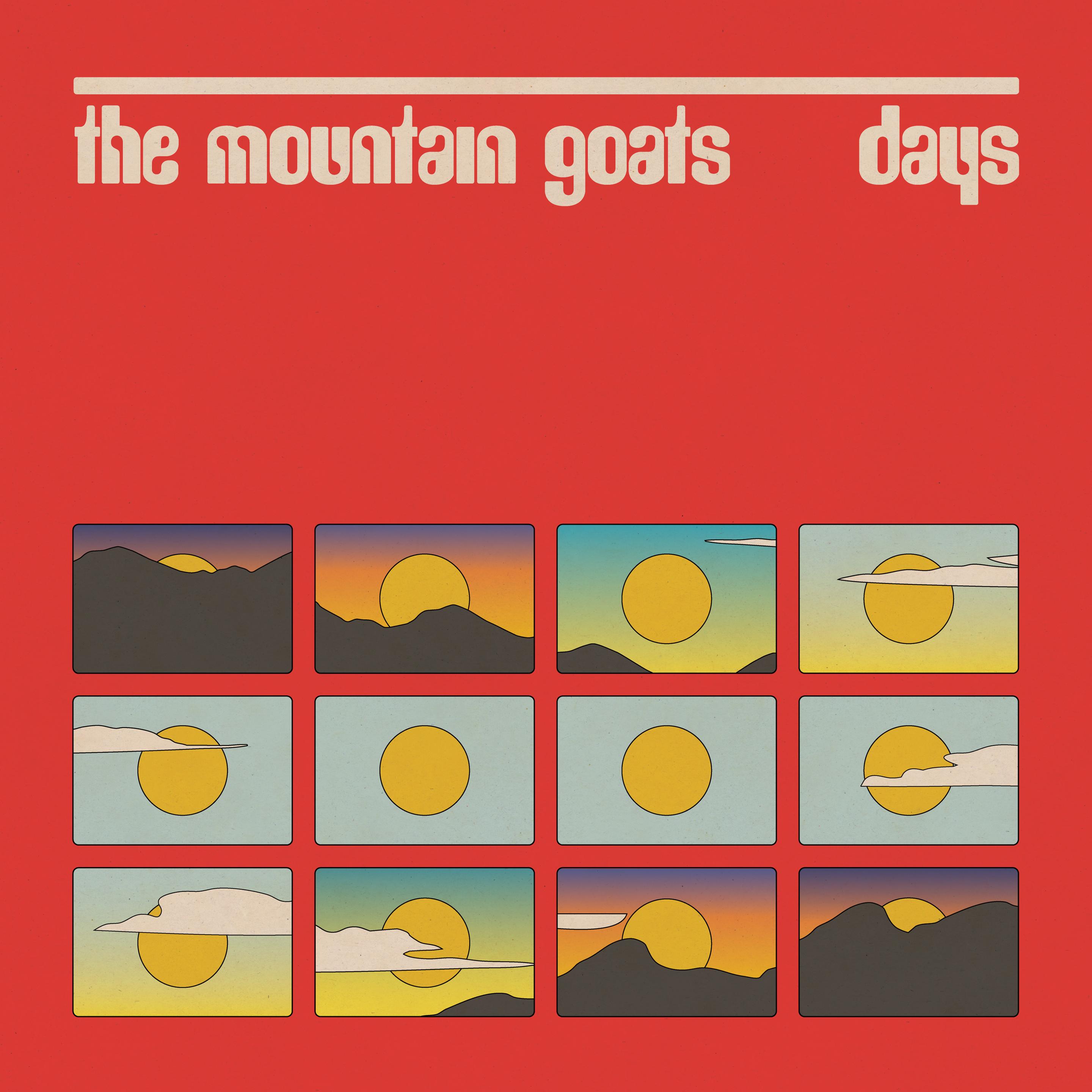 The album cover for Days by The Mountain Goats shows various stages of the sun rising and setting.
