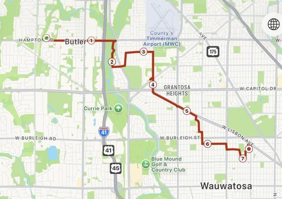 Map of a bike route.