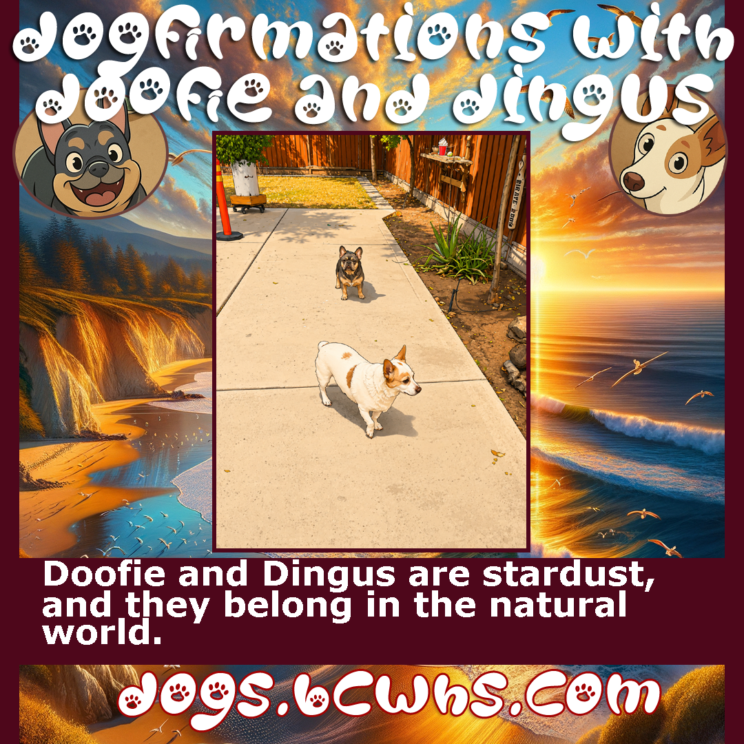 Dogfirmations with Doofie and Dingus: Stardust
 
Doofie and Dingus are stardust, and they belong in the natural world.