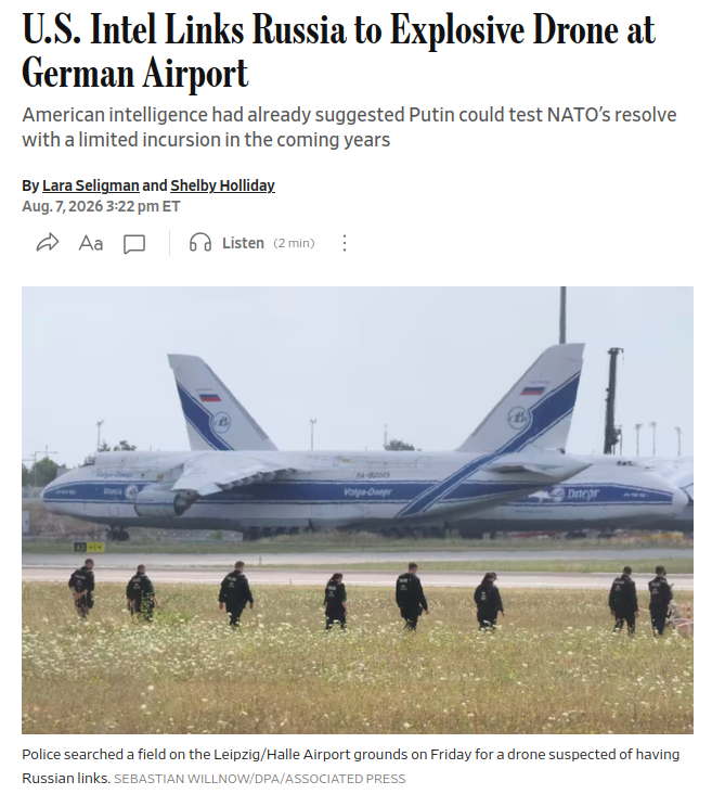 An explosive-laden drone discovered at an airport in Germany this week likely belongs to the Russian government, according to U.S. officials familiar with intelligence reports about the incident. #Russia #EU #Germany