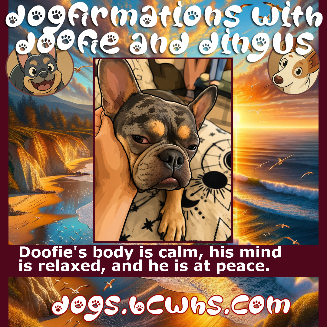 Dogfirmations with Doofie and Dingus: Calm
 
Doofie's body is calm, his mind is relaxed, and he is at peace.