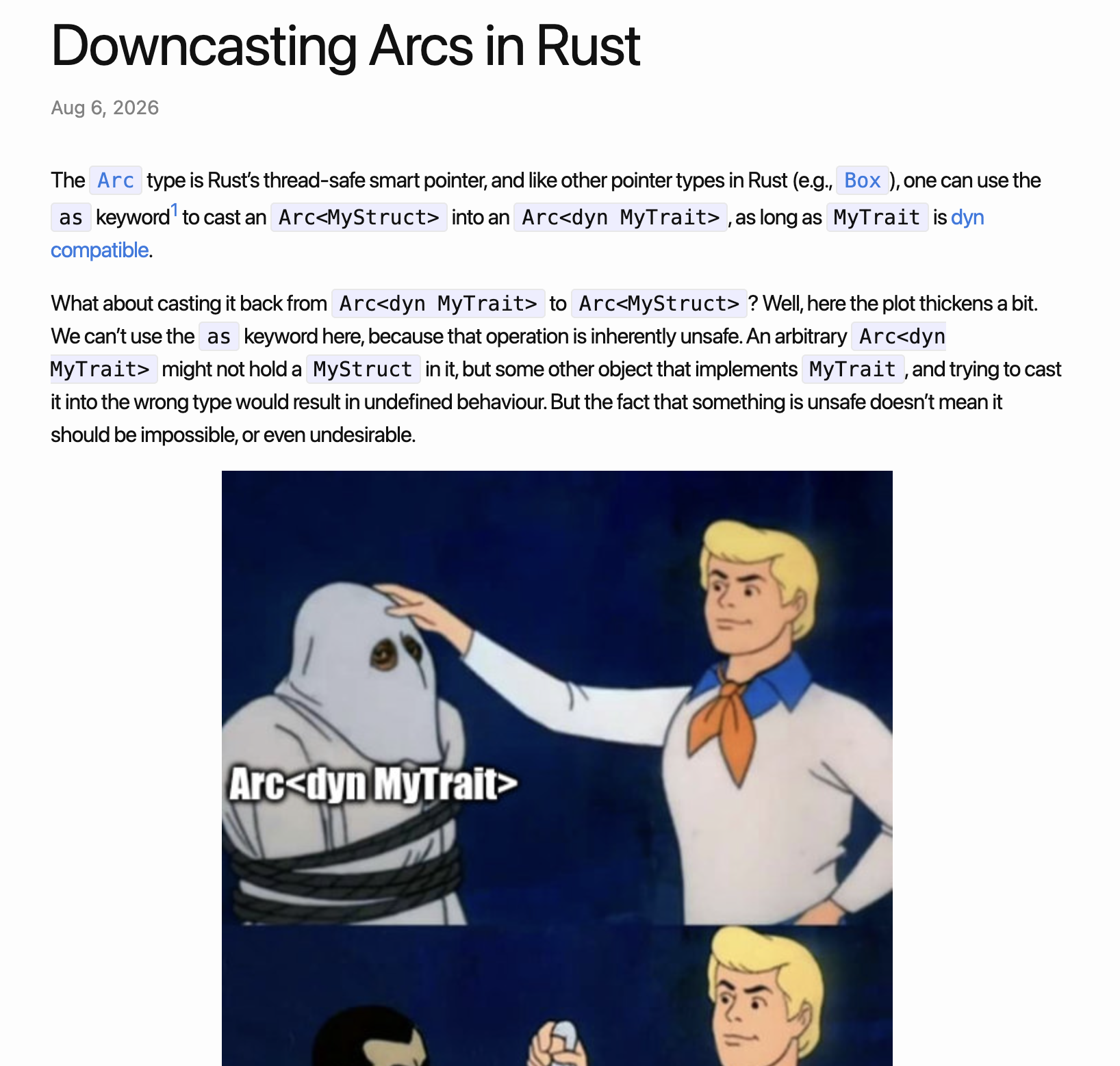Image: Good read for the weekend!


Downcasting Arcs in Rust