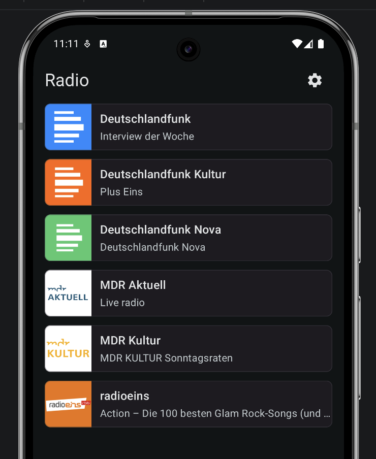 11:11 8
Radio
Deutschlandfunk
Interview der Woche
Deutschlandfunk Kultur
Plus Eins
Deutschlandfunk Nova
Deutschlandfunk Nova
mdr
AKTUELL
MDR Aktuell
Live radio
KULTUR
MDR Kultur
MDR KULTUR Sonntagsraten
radioe ns"
radioeins
Action - Die 100 besten Glam Rock-Songs (und ...