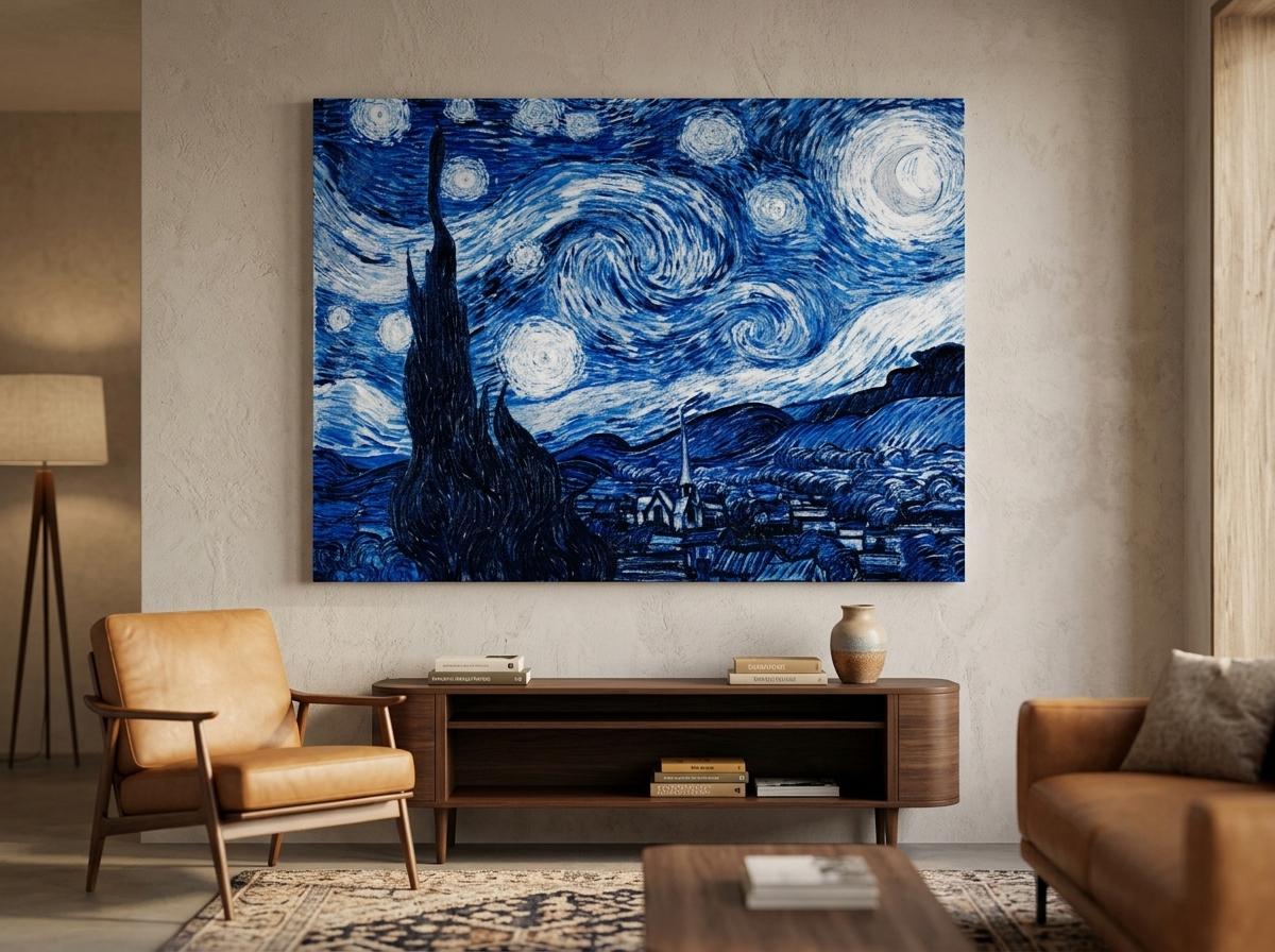 Starry Night by Van Gogh colored in blue hues and enhanced - canvas on the wall