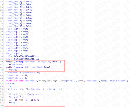 Deobfuscation routine of the first type mentioned in the AhnLab blog for the Xctdoor sample.