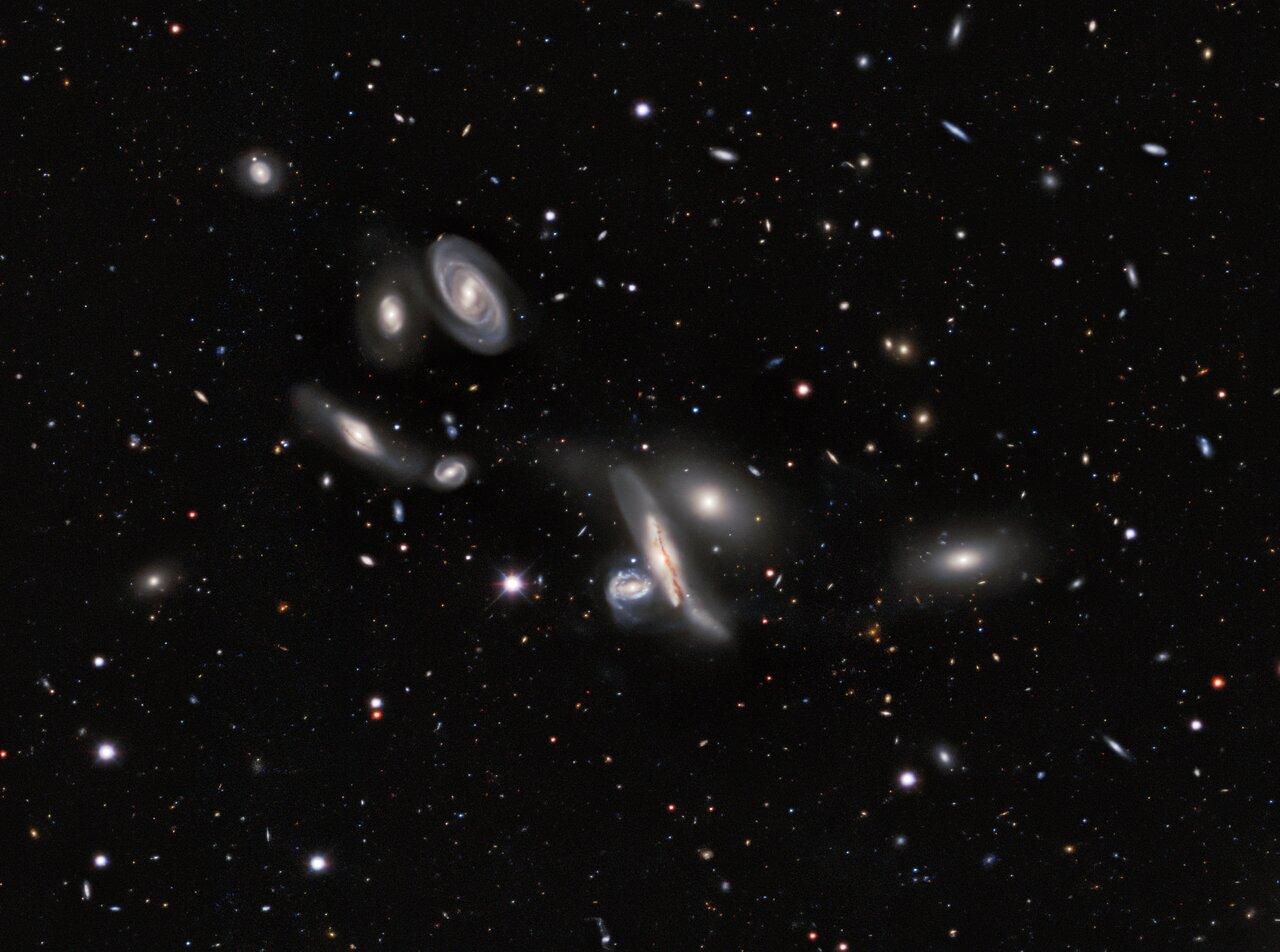 A group of galaxies nicknamed the Copeland Septet, in the constellation of Leo. Astronomers using images from Kitt Peak National Observatory and Cerro Tololo Inter-American Observatory have created the largest ever map of the sky, comprising over a billion galaxies. The final data release from the  ambitious DESI Legacy Imaging Surveys sets the stage for a ground-breaking 5-year survey with the Dark Energy Spectroscopic Instrument (DESI), which aims to provide new insights into the nature of dark energy. Credit: DESI Legacy Imaging Surveys/LBNL/DOE & KPNO/CTIO/NOIRLab/NSF/AURA