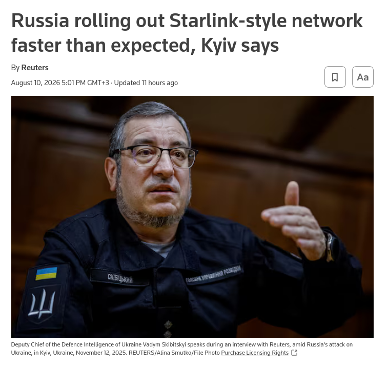 Russia is rolling out its own version of the Starlink satellite internet system faster than expected and plans to have nearly ​300 satellites in orbit by 2027, according to a Ukrainian intelligence ‌official. #Russia