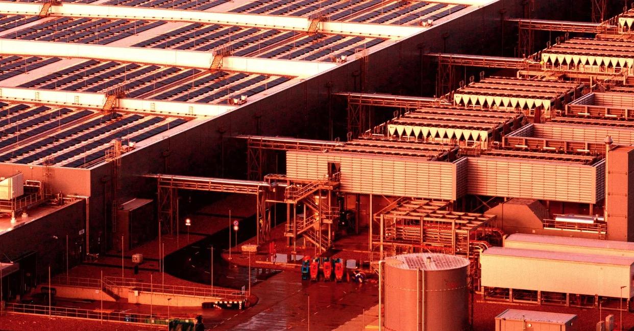 A color-treated photo of a data center.