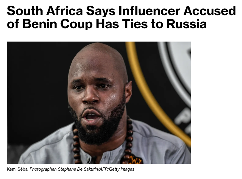 South African prosecutors allege that Russia financed an attempted escape from the country by a social media influencer wanted by Benin in connection with an attempted coup in that country in December. #Russia #SouthAfrica #Benin