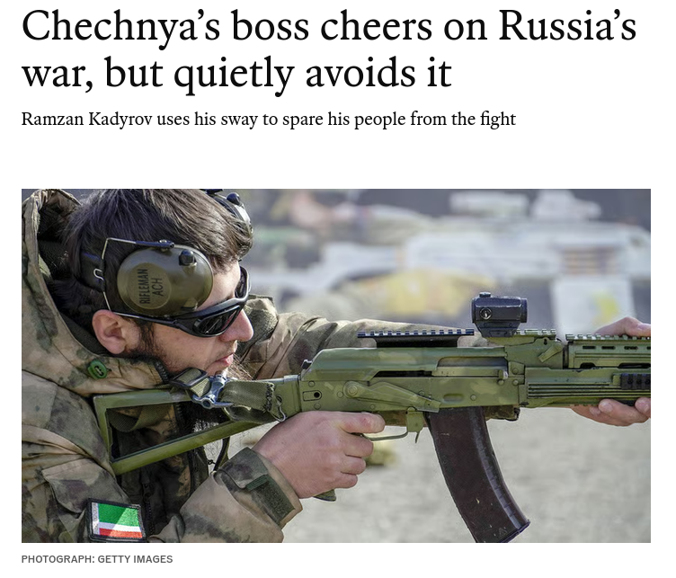 Chechen authorities have interests in the war in Ukraine that differ from Moscows. Despite Kadyrov claiming 70,000 fighters were sent, Chechens account for only 0.2 of total Russian military deaths reported by Mediazona and BBC. #Russia #Chechnya